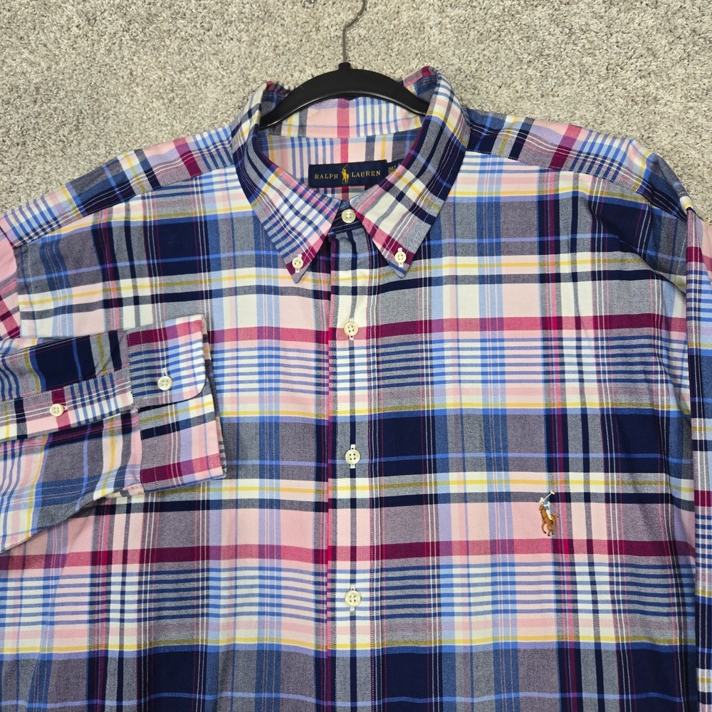 Ralph Lauren oxford Madras Plaid Flesh Pony Button down mens 2XLT long sleeve